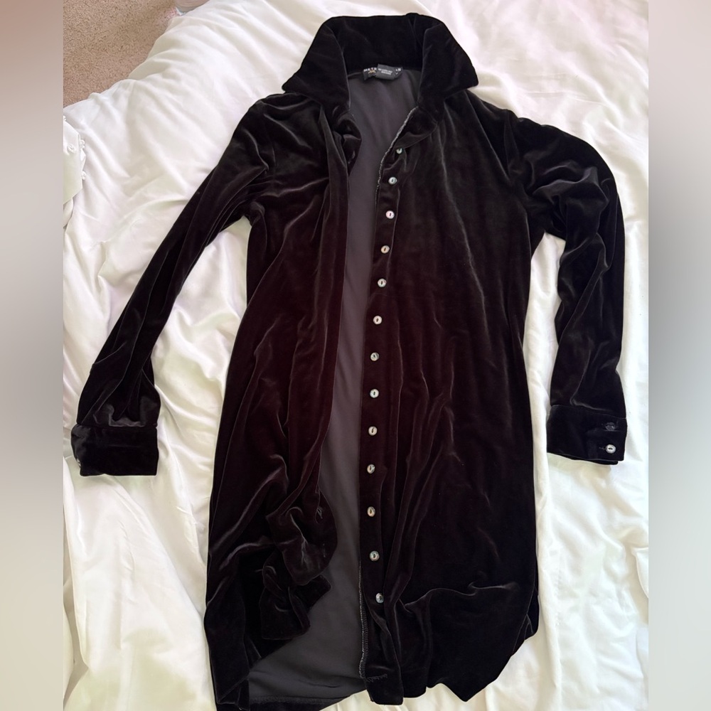 Black Velvet Button-Up Shirt